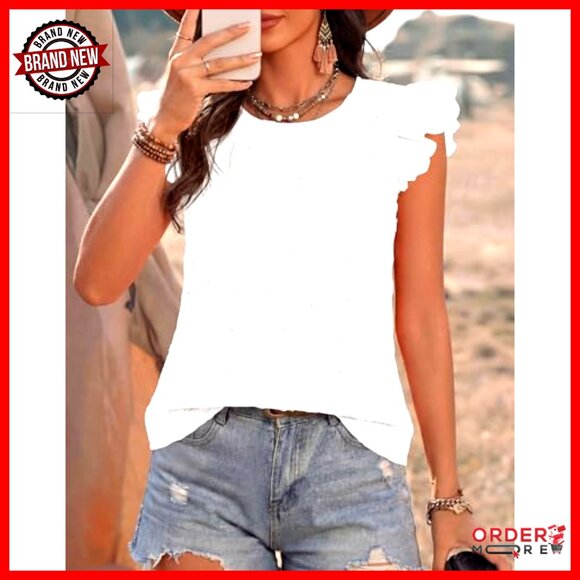 Lace Embroidered Floral Blouse with Cap Sleeves and Keyhole Back - Picture 6 of 7